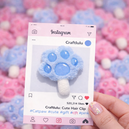 Cat Paw Hair Clip — Soft Plush Barrette for Girls & Cat Lovers | Pink & Blue | Handmade by Craftlulu