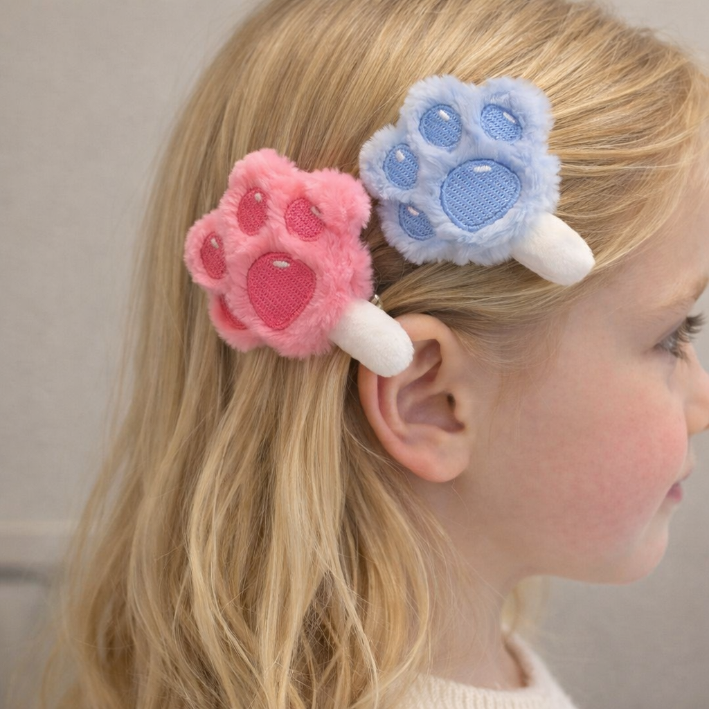 Cat Paw Hair Clip — Soft Plush Barrette for Girls & Cat Lovers | Pink & Blue | Handmade by Craftlulu