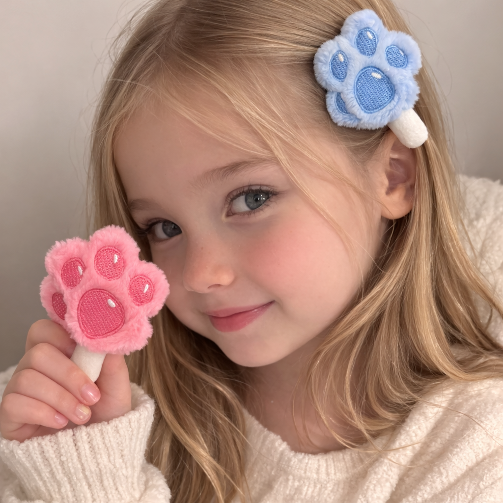 Cat Paw Hair Clip — Soft Plush Barrette for Girls & Cat Lovers | Pink & Blue | Handmade by Craftlulu