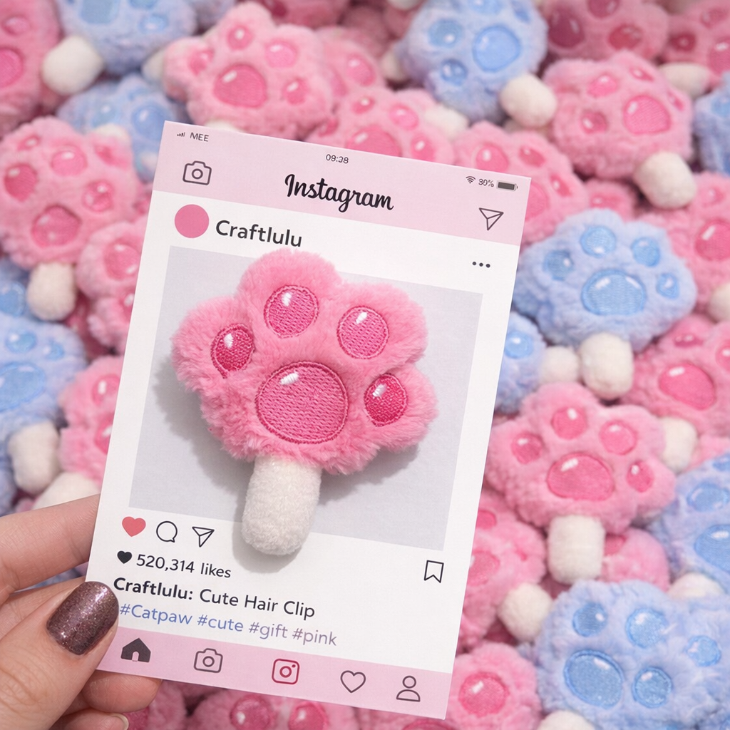 Cat Paw Hair Clip — Soft Plush Barrette for Girls & Cat Lovers | Pink & Blue | Handmade by Craftlulu