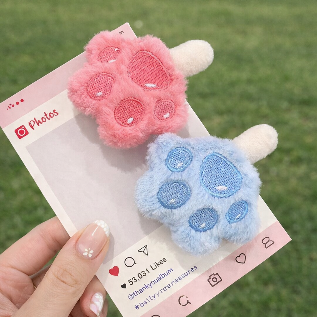 Cat Paw Hair Clip — Soft Plush Barrette for Girls & Cat Lovers | Pink & Blue | Handmade by Craftlulu