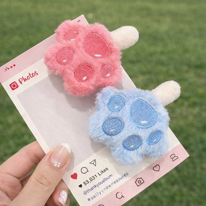 Cat Paw Hair Clip — Soft Plush Barrette for Girls & Cat Lovers | Pink & Blue | Handmade by Craftlulu