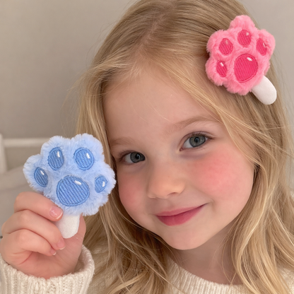 Cat Paw Hair Clip — Soft Plush Barrette for Girls & Cat Lovers | Pink & Blue | Handmade by Craftlulu